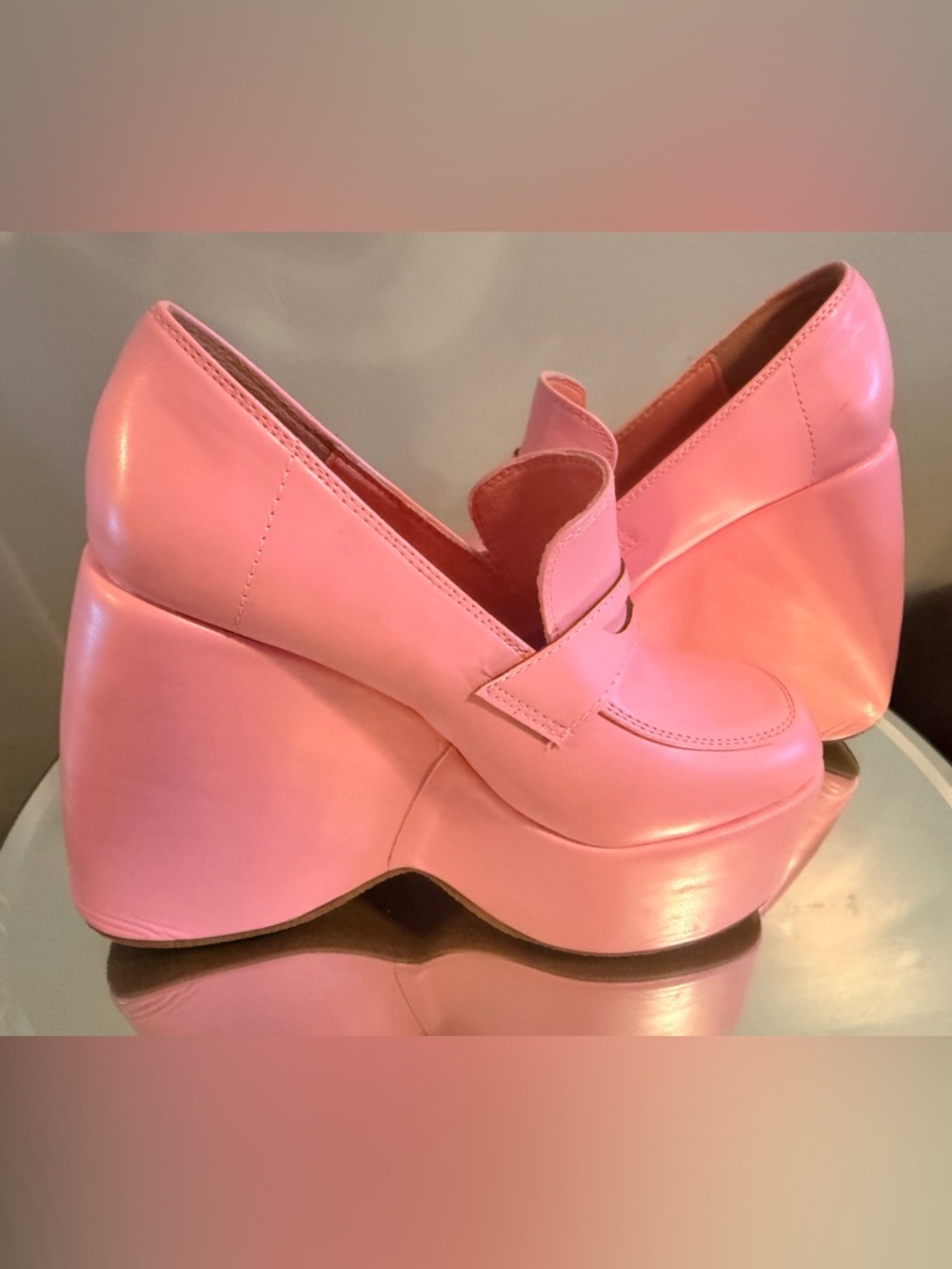 Pink Platform Loafer Heels - Women's Stylish Slip-On